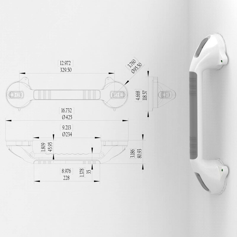AmeriLuck 16.5inch 2 Pack Suction Balance Assist Bathroom Shower Handle,Bath Grab Bar with Indicators(White/Grey) - Image 5